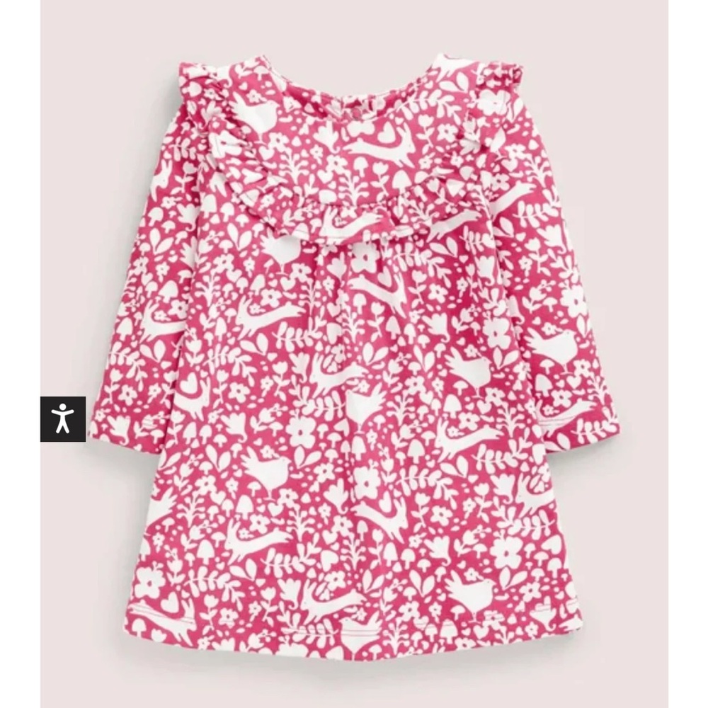 🐰🌷NWOT Mini Boden Frill Tiered Pink & White Floral Long Sleeve Dress.